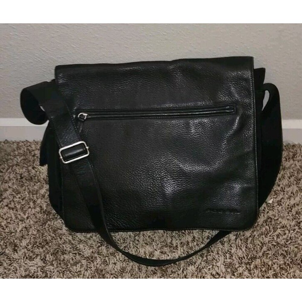 Fossil Messenger Bag Leather Nylon Crossbody Laptop Purse ZB 8843 Black Unisex